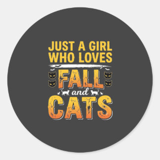 Herfstkatten Meisje Halloween-ontwerp_1 Ronde Sticker