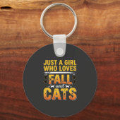 Herfstkatten Meisje Halloween-ontwerp_1 Sleutelhanger (Voorkant)