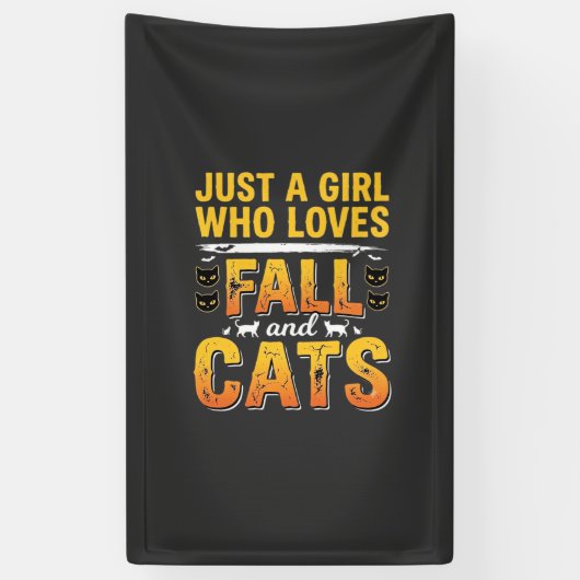 Herfstkatten Meisje Halloween-ontwerp_1 Spandoek (Verticaal)