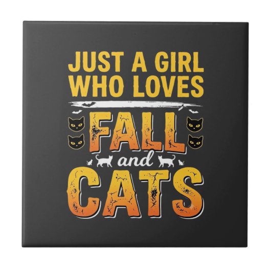 Herfstkatten Meisje Halloween-ontwerp_1 Tegeltje (Voorkant)