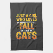 Herfstkatten Meisje Halloween-ontwerp_1 Theedoek (Verticaal)