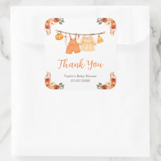 Herfstkleding Line Twins Baby shower Dank je wel Vierkante Sticker (Tas)