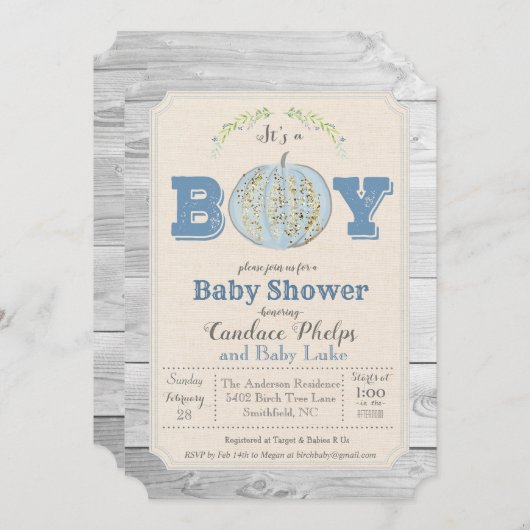 Herfstkleur pompoen jongen babyshower uitnodiging (Voorkant / Achterkant)