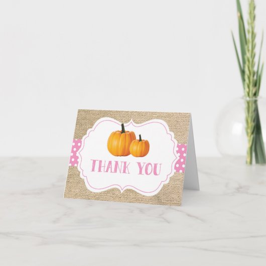 Herfstkleur Pompoen Roze Burlap Bedankkaart (Voorkant)