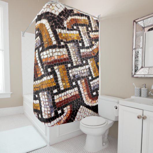 Herfstkleur Romeins mozaïek Douchegordijn (In situ)