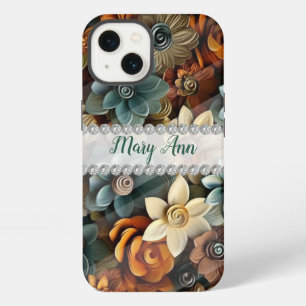 Herfstkleuren 3D bloemen, diamanten frame op maat iPhone 13 Hoesje