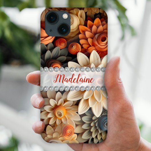 Herfstkleuren 3D-lijsten, diamantbloemen op maat Case-Mate iPhone Case