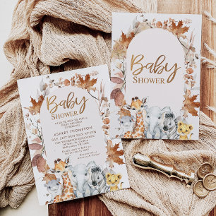 Herfstkleuren Bladgroen Safari Dieren Baby shower Kaart