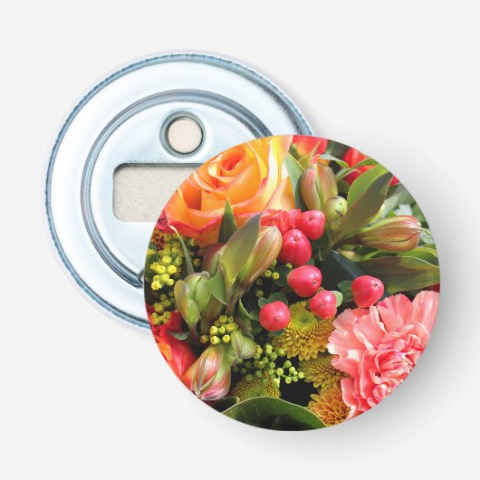 Herfstkleuren Bloemboeket Foto Button Flesopener (Voorkant)