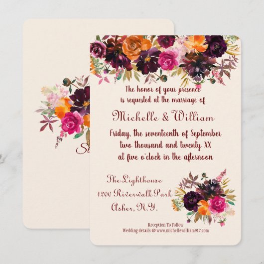 Herfstkleuren Bloemen Huwelijksuitnodigingen Kaart (Voorkant / Achterkant)