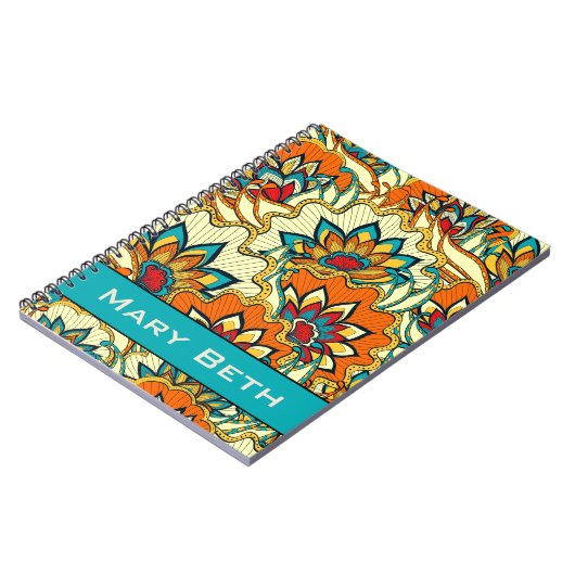 Herfstkleuren Bloempatroon met Naam Notitieboek (Linkerzijde)