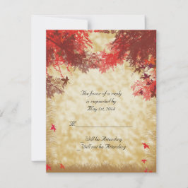 Herfstkleuren: Bourgogne en rode takken op Ecru RSVP Kaartje