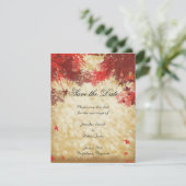 Herfstkleuren: Bourgogne en rode takken op Ecru Save The Date (Staand voorkant)