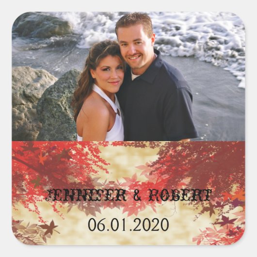 Herfstkleuren: Bourgondische rode bruiloft gunst S Vierkante Sticker (Voorkant)