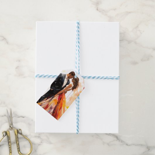 Herfstkleuren bruid en bruidegom cadeaulabel (Met Touw)