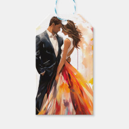 Herfstkleuren bruid en bruidegom cadeaulabel