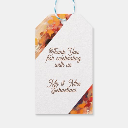 Herfstkleuren bruid en bruidegom cadeaulabel (Achterkant)