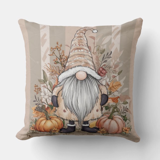 Herfstkleuren en Thanksgiving-kabouter met pompoen Kussen (Voorkant)