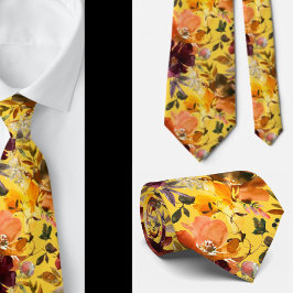 Herfstkleuren Gele Perzikrozen Bloemenhalsdas Stropdas