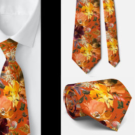 Herfstkleuren Gele Perzikrozen Bloemenkraag Stropd Stropdas