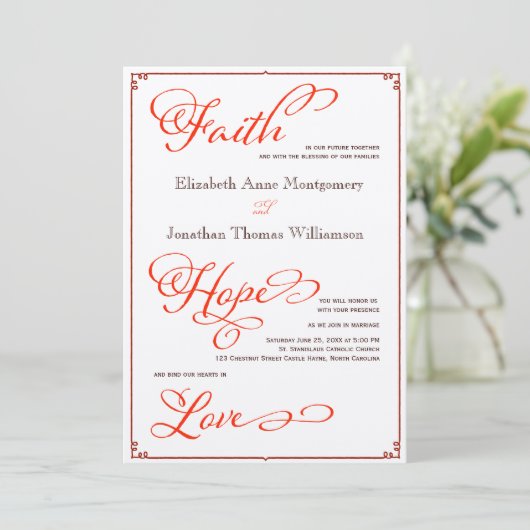 Herfstkleuren Geloof Hoop Liefde Bruiloft Uitnodig Kaart (Staand voorkant)