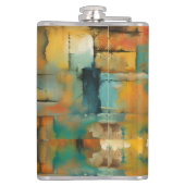 Herfstkleuren, geometrische grunge verf abstract heupfles (Achterkant)