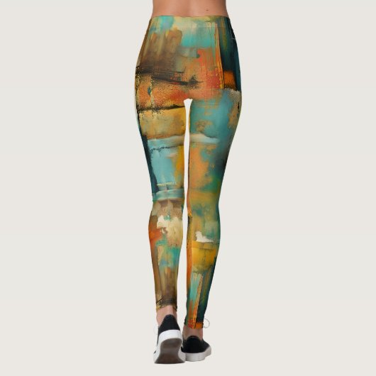 Herfstkleuren, geometrische grunge verf abstract leggings (Achterkant)