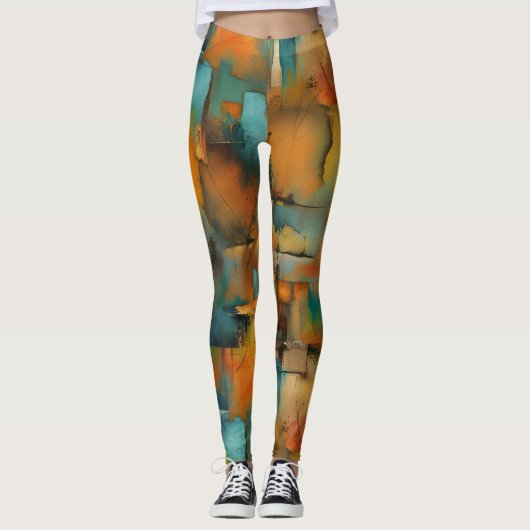 Herfstkleuren, geometrische grunge verf abstract leggings (Voorkant)