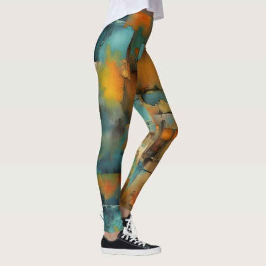 Herfstkleuren, geometrische grunge verf abstract leggings (Rechts)
