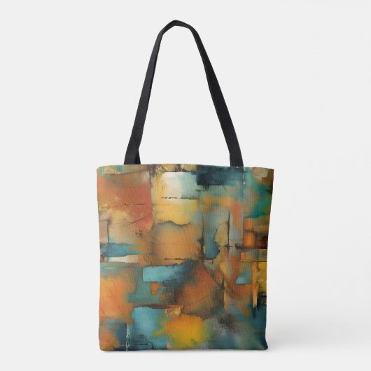 Herfstkleuren, geometrische grunge verf abstract tote bag (Achterkant)
