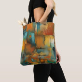 Herfstkleuren, geometrische grunge verf abstract tote bag (Dichtbij)