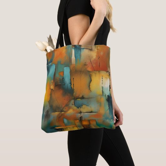 Herfstkleuren, geometrische grunge verf abstract tote bag (Dichtbij)