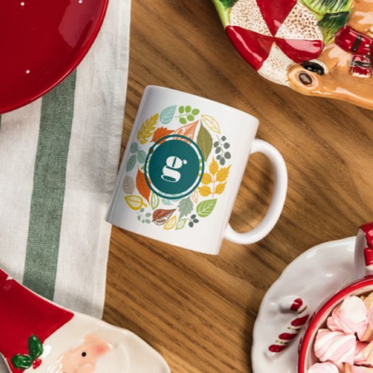 Herfstkleuren Leafs Circle, Aangepast Monogram Mok