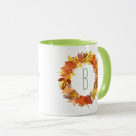 Herfstkleuren Leafs krans illustratie Mok (Voorkant rechts)