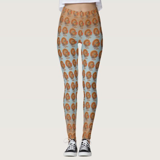 Herfstkleuren Mannelijke Kalkoenen Fanned tail Bla Leggings (Voorkant)