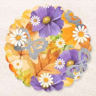 Herfstkleuren met bladeren, madeliefjes en vlinder kartonnen onderzetters
