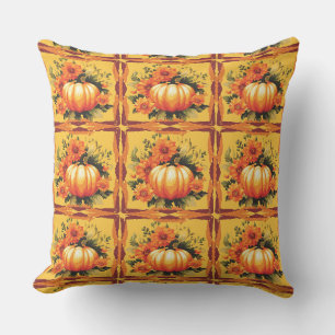 Herfstkleuren met pompoen, bloemen kussen