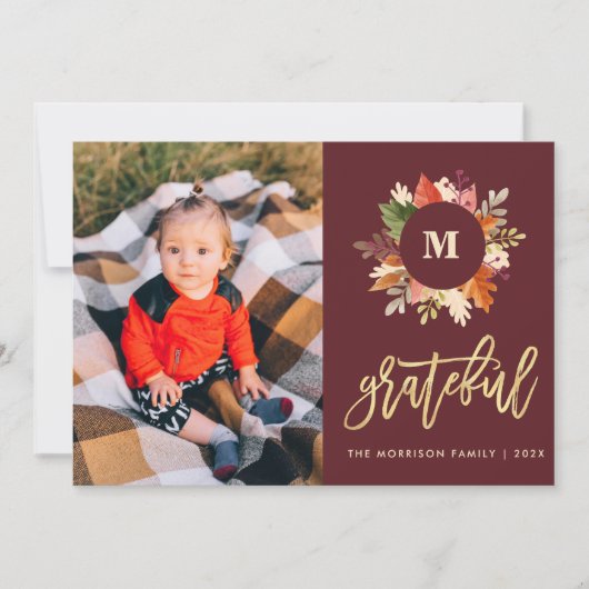 herfstkleuren monogram Thanksgiving vakantiefoto Feestdagenkaart (Voorkant)