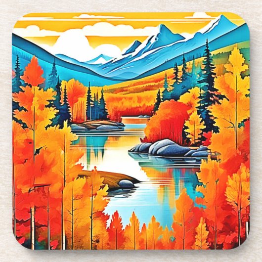 Herfstkleuren Mountain Uitzicht Bier Onderzetter (Voorkant)