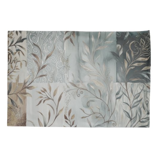 Herfstkleuren Patchwork Pattern Gold Abstract Blau Kussensloop (Achterkant-Links)