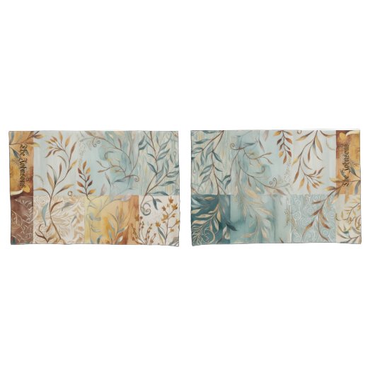 Herfstkleuren Patchwork Pattern Gold Abstract Blau Kussensloop (Voorkant-Set)