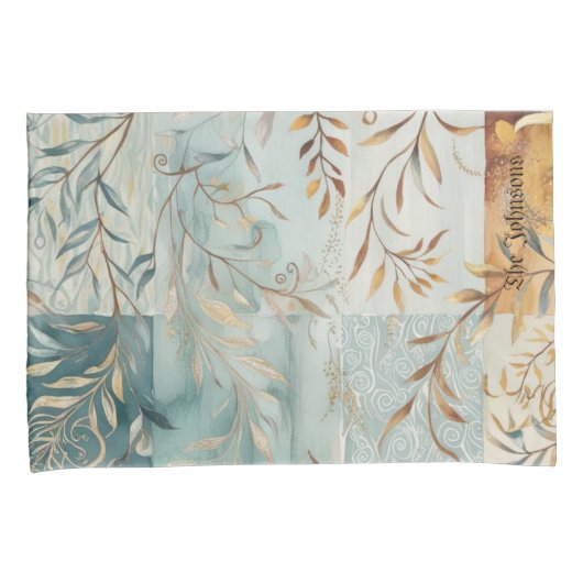 Herfstkleuren Patchwork Pattern Gold Abstract Blau Kussensloop (Voorkant-Rechts)