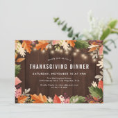 Herfstkleuren rustiek houten Thanksgiving diner Kaart (Staand voorkant)