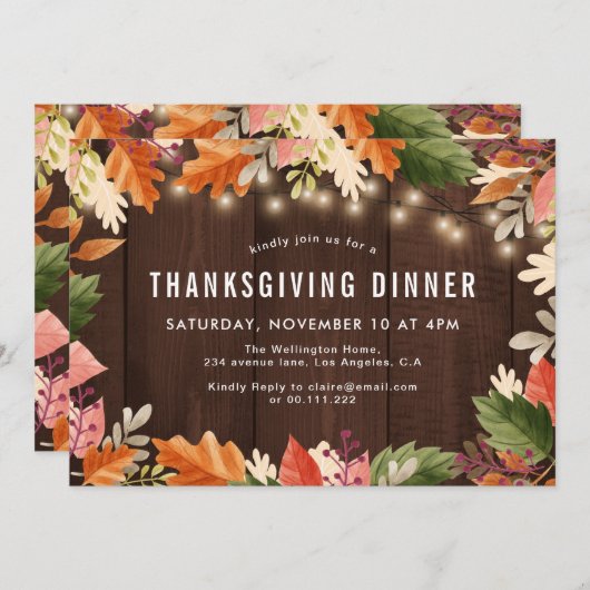 Herfstkleuren rustiek houten Thanksgiving diner Kaart (Voorkant / Achterkant)