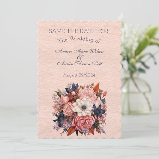 Herfstkleuren Sinaasappel Zwart Bloemen Bruiloft B Save The Date (Staand voorkant)
