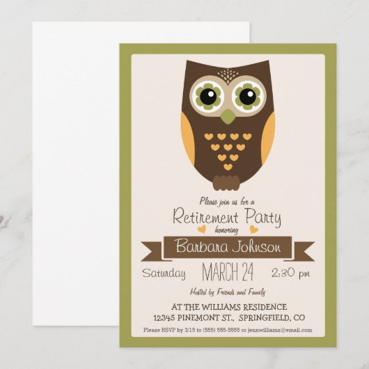 Herfstkleuren uil, Pensioenfeest Kaart (Voorkant / Achterkant)