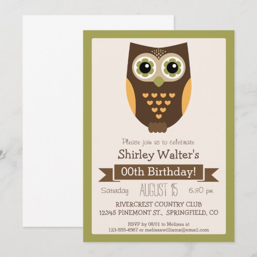 Herfstkleuren uil, volwassen verjaardagsfeest kaart (Voorkant / Achterkant)