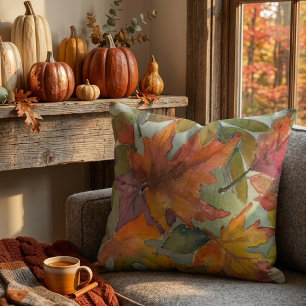 Herfstkleuren Waterverf Gevallen Bladeren Worp Kus Kussen
