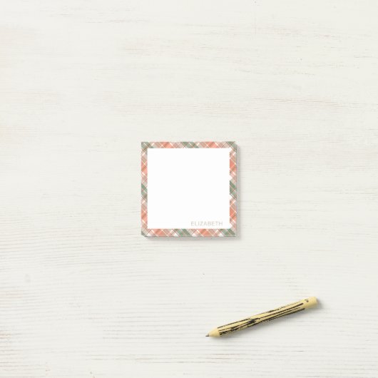 Herfstkleurig plaid post-it® notes (Op bureau)
