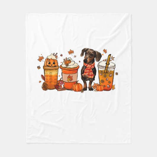 Herfstkoffie Mok met teckel Fleece Deken (Voorkant)